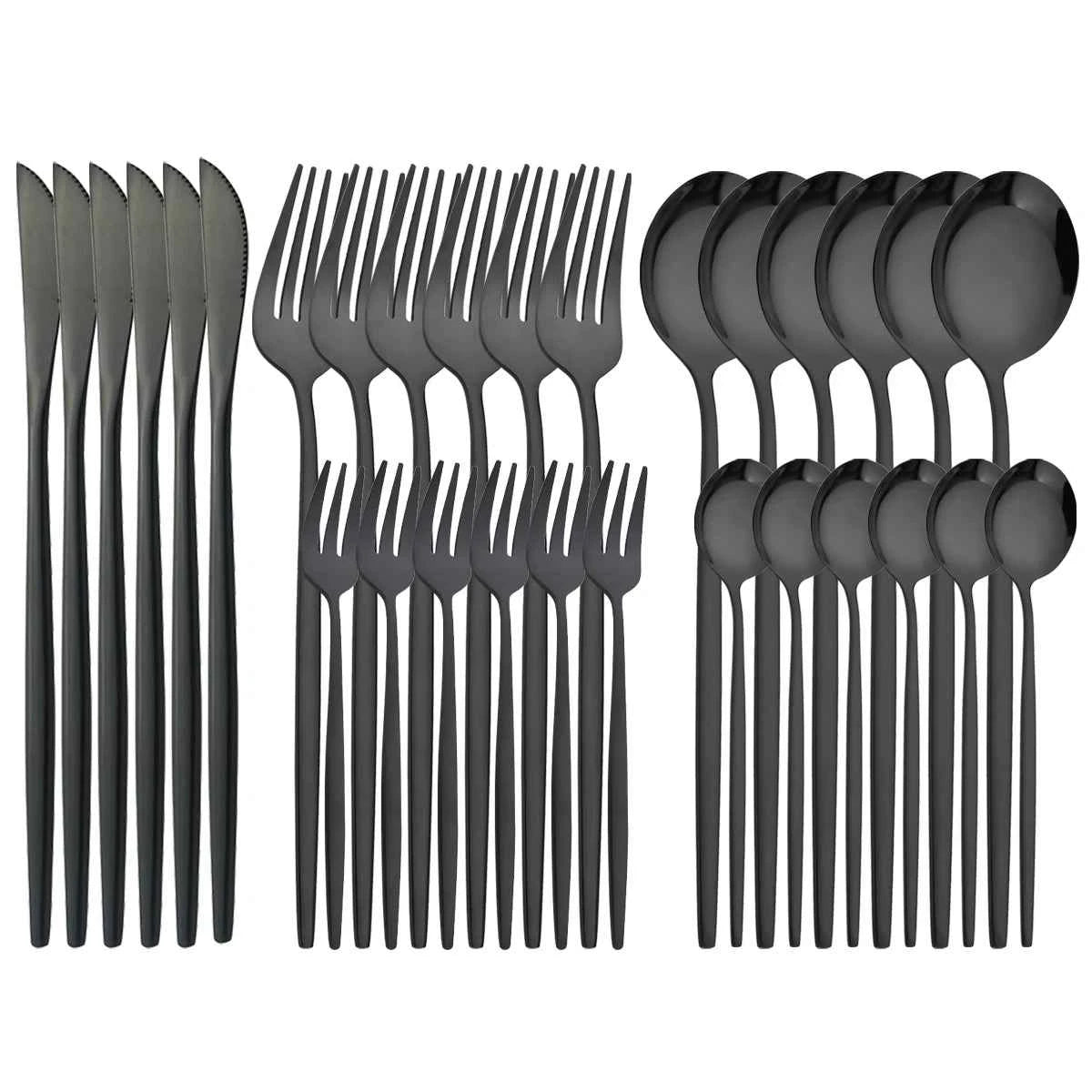 Ménagère 30 pièces entièrement noire : ensemble complet de couverts en acier inoxydable avec finition noire mate élégante