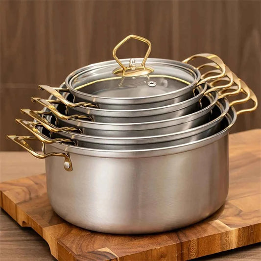 Ensemble Casseroles Inox 10 Pièces | Couvercles Verre Or et Argent - Get Cuisine Shop