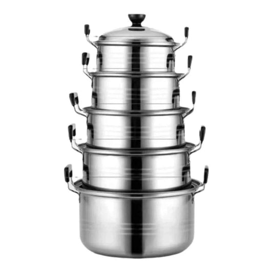 Ensemble Casseroles Inox 5 Pièces avec Couvercles | 16-24cm Série Américaine - Get Cuisine Shop