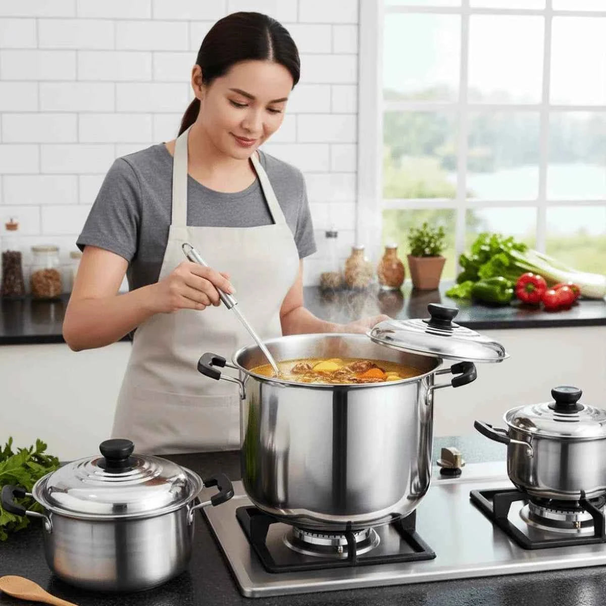 Ensemble Casseroles Inox 5 Pièces avec Couvercles | 16-24cm Série Américaine - Get Cuisine Shop