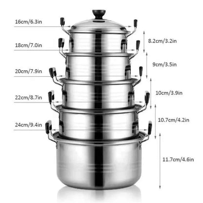 Ensemble Casseroles Inox 5 Pièces avec Couvercles | 16-24cm Série Américaine - Get Cuisine Shop