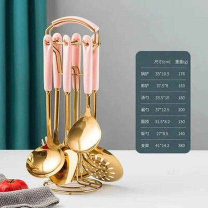 Set Ustensiles Cuisine 7pcs | Acier Inox Manche Céramique