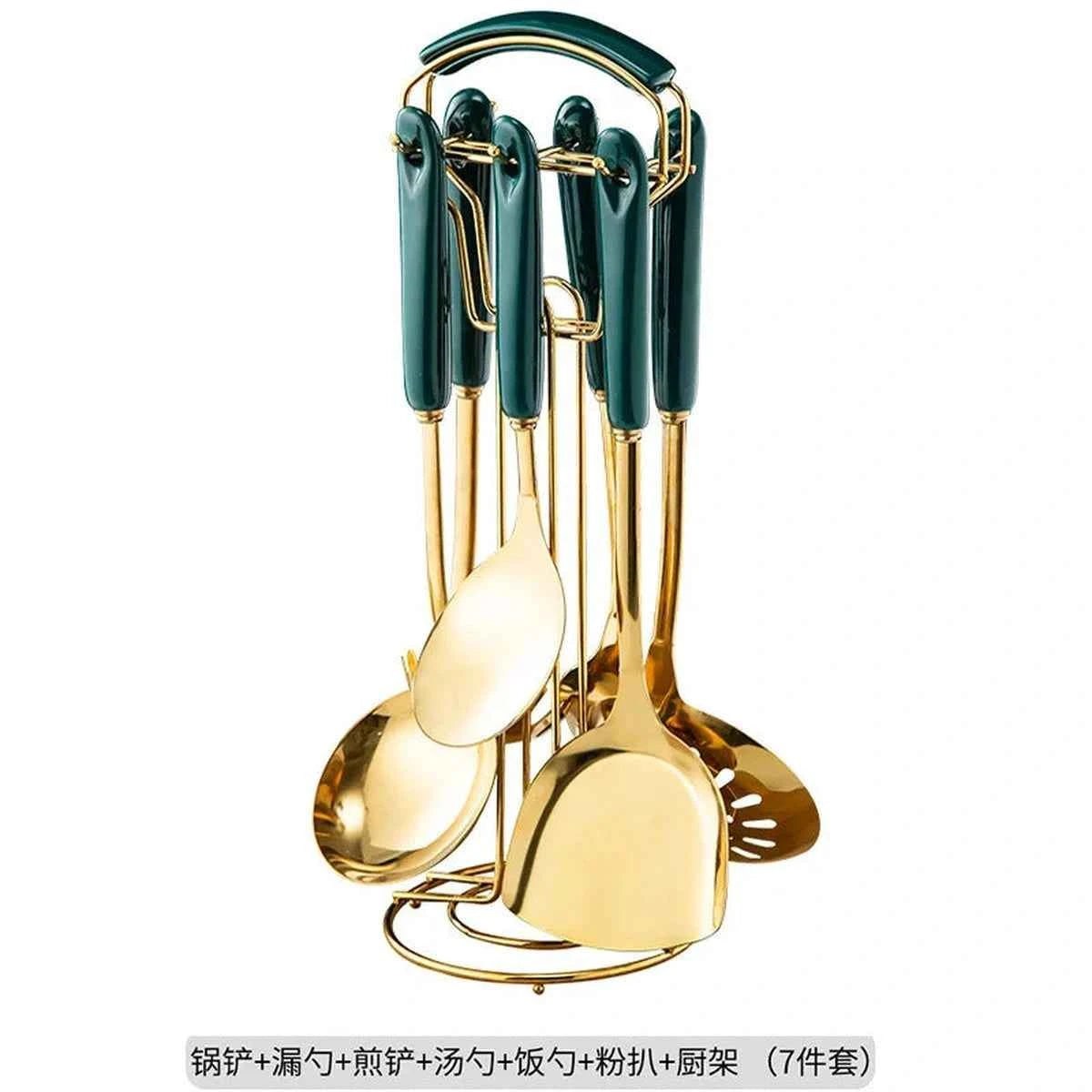 Set Ustensiles Cuisine 7pcs | Acier Inox Manche Céramique