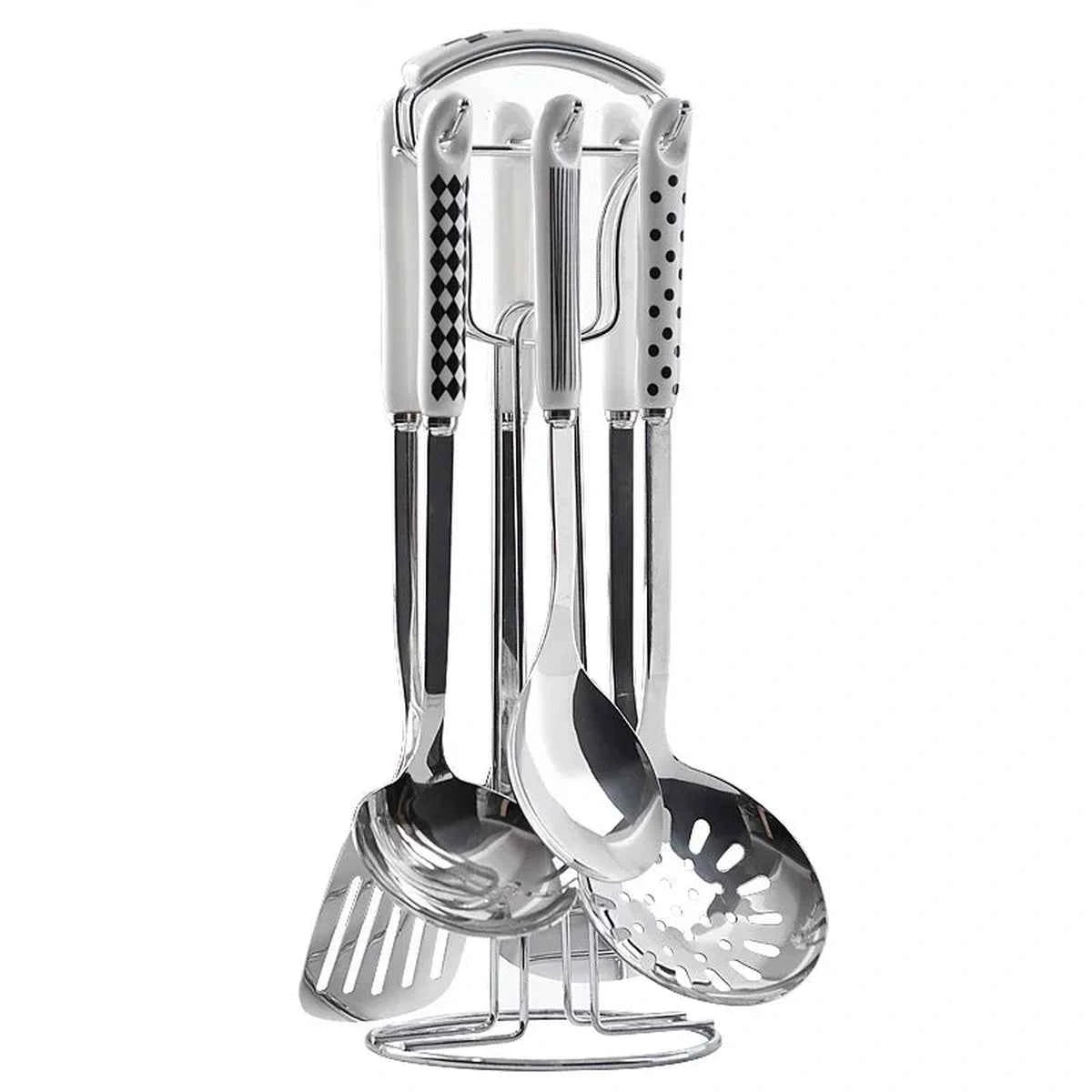 Set Ustensiles Cuisine 7pcs | Acier Inox Manche Céramique