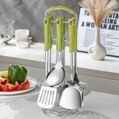 Set Ustensiles Cuisine 7pcs | Acier Inox Manche Céramique