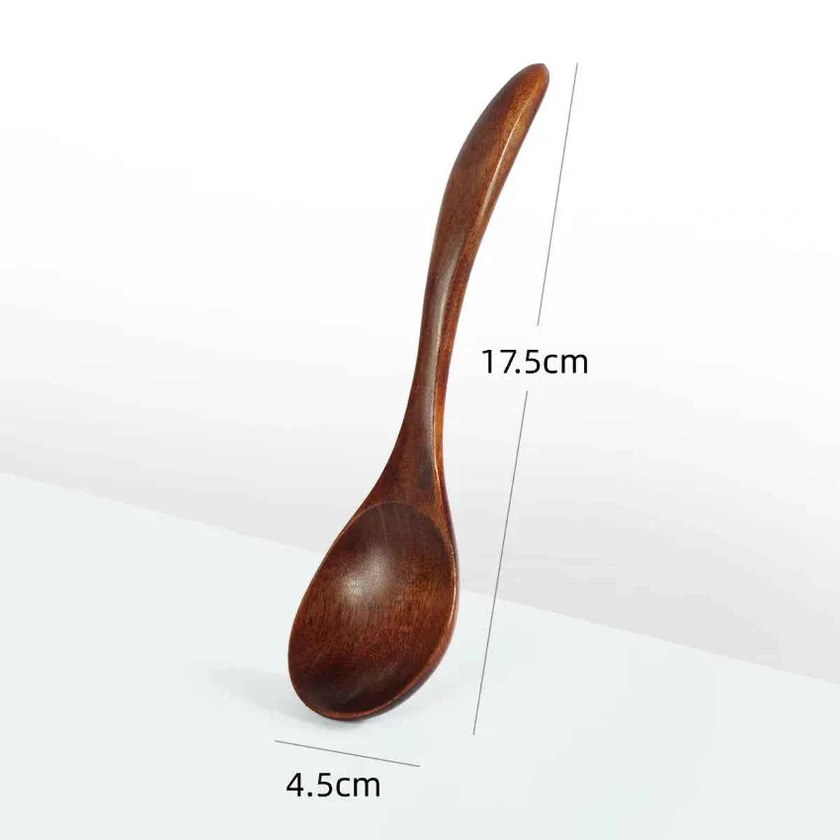 Schéma technique montrant une cuillère en bois de 17,5 cm de longueur avec une largeur de tête de 4,5 cm.